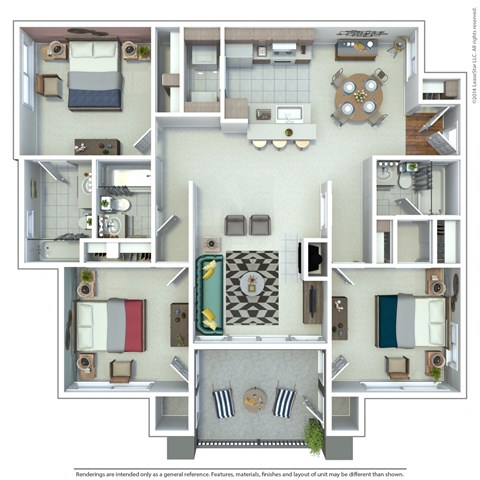 Floor plan for 3 beds, 3 baths, 1366 sqft